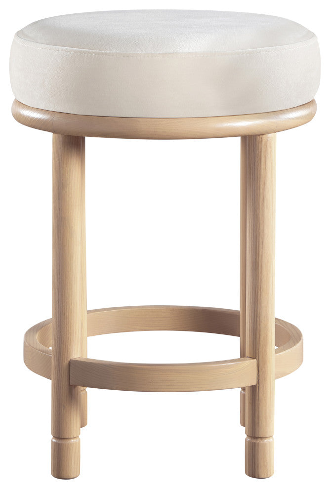 Monette Upholstered Bar and Counter Stool, Cream, Velvet, Natural Finish