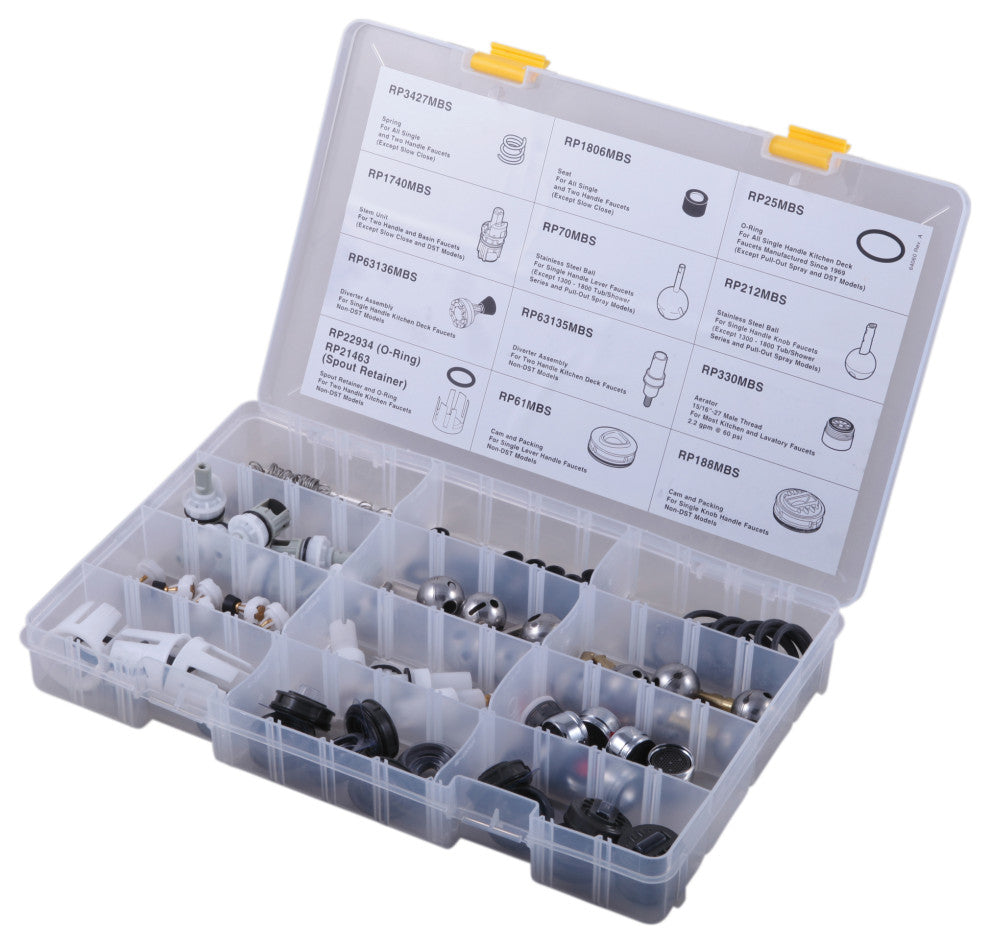Plumber Box of Assorted Maintenance Parts, Polished Chrome