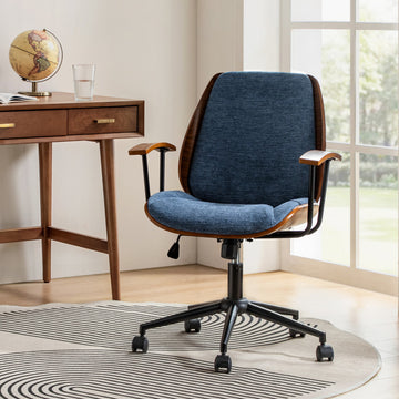 Modern Style Office Chair With Solid Wooden Frame, Navy