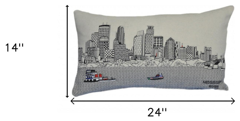 25" White Minneapolis Daylight Skyline Lumbar Decorative Pillow