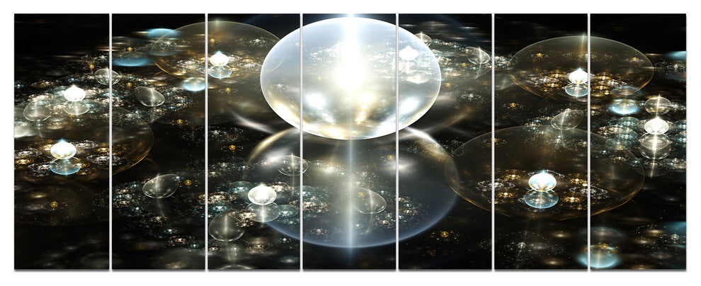Golden Water Drops on Mirror, Abstract Canvas Art Print, 83"x32", 7 Panels