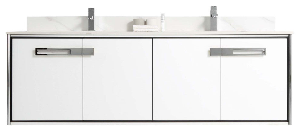 Oakville Wall Mount Bathroom Vanity, White Matte, 72", Chrome Hardware