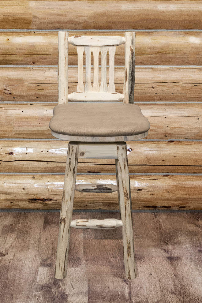 Barstool, Back and Swivel, Clear Finish, Buckskin Pattern