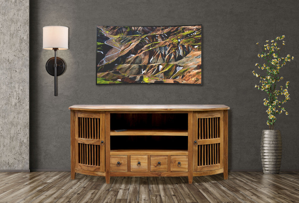 Waxed Teak Wood Belize Buffet / Entertainment Center
