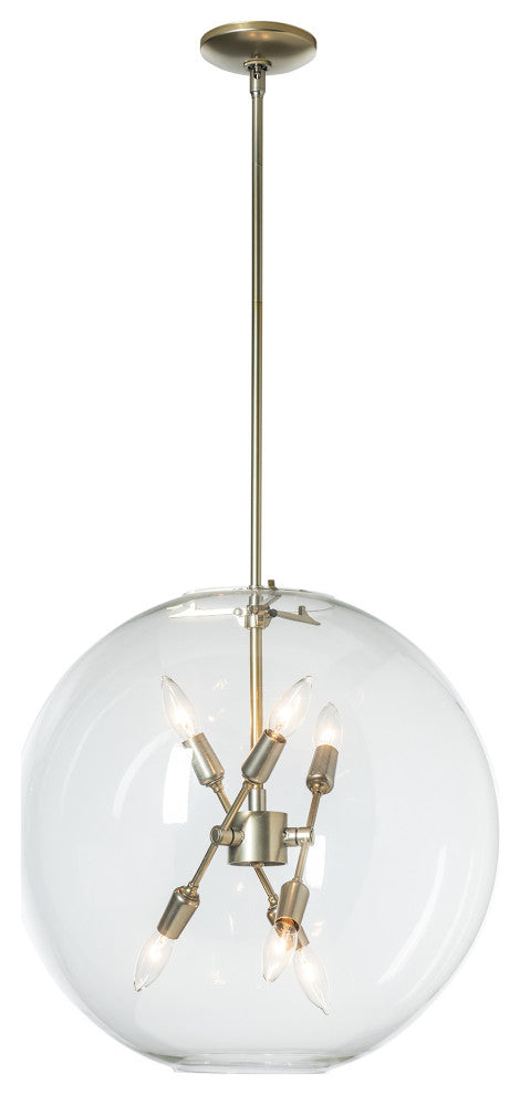 Sfera 6-Light Pendant, Modern Brass Finish, Clear Glass