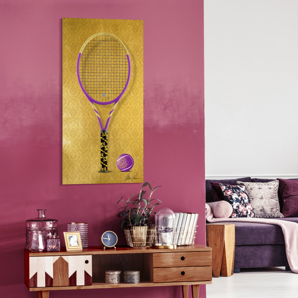 "Designer Racquet" Frameless Floating Tempered Glass Panel Wall Art Set of 2