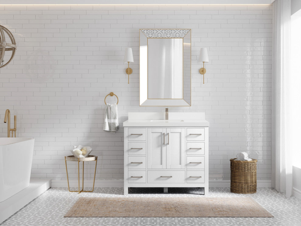 Malibu 42 Single Sink Bath Vanity in White  2" White Quartz