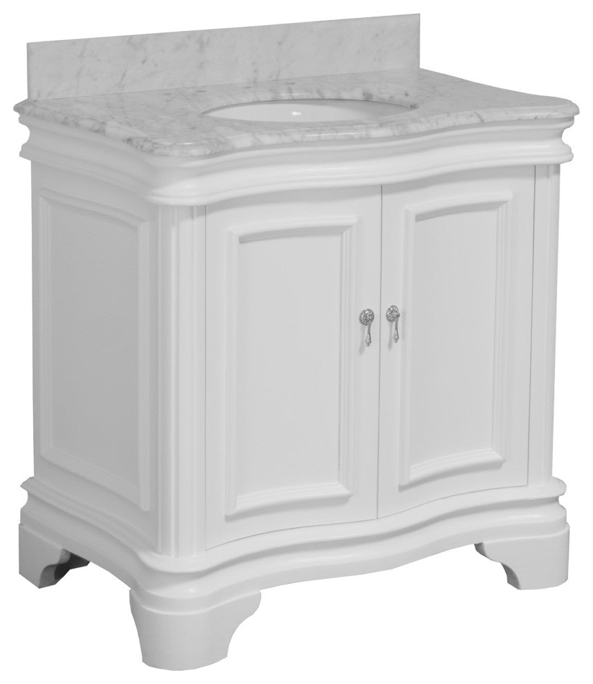 Katherine 36" Bath Vanity, White, Carrara Marble
