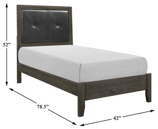 Lexicon Edina Contemporary Wood and Faux Leather Twin Bed in Dark Gray/Black