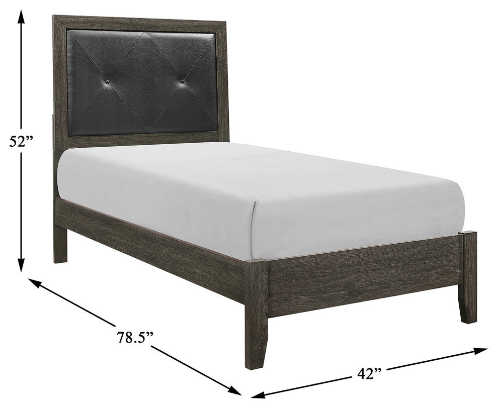 Lexicon Edina Contemporary Wood and Faux Leather Twin Bed in Dark Gray/Black