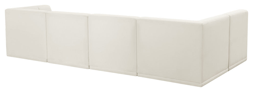 Relax Velvet Upholstered 5-Piece L-Shaped Modular Sectional, Cream
