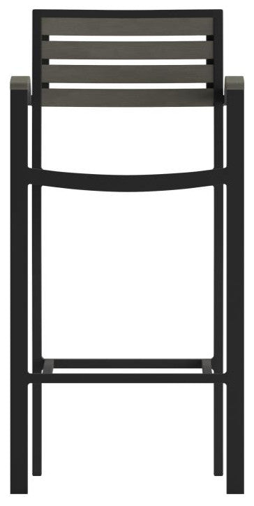 Lark Commercial Grade Outdoor Bar Height Stool with Arms, Gray Wash