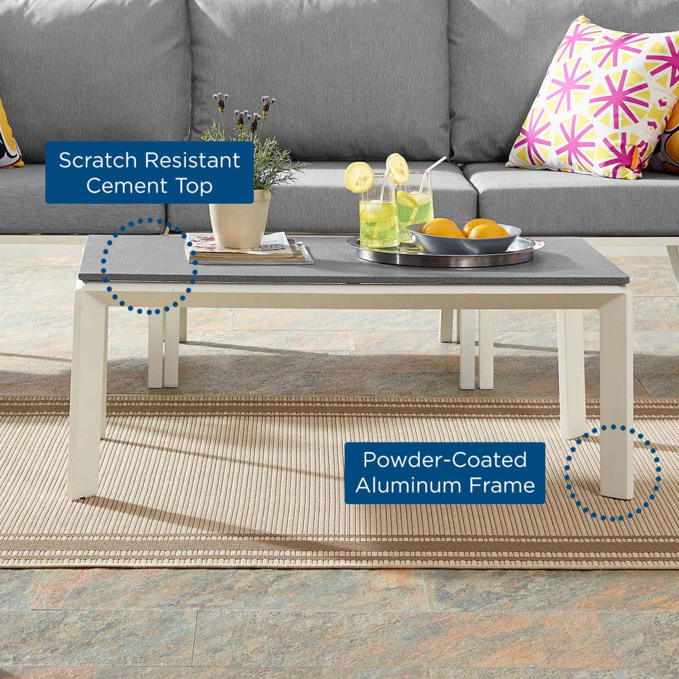 Lounge Coffee Table, Rectangular, Aluminum, Metal, White, Modern, Outdoor Patio