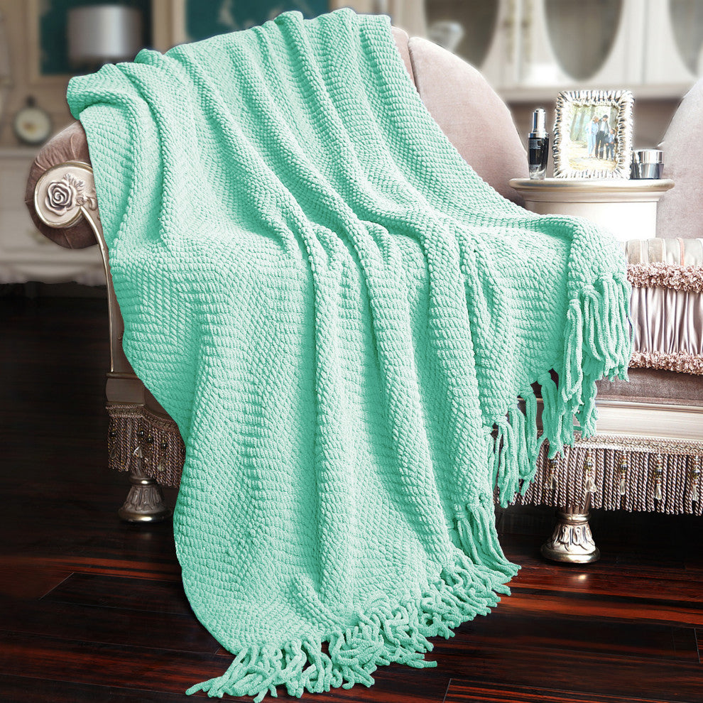 Tweed Knitted Throw Blanket, Bay, 50"x60"