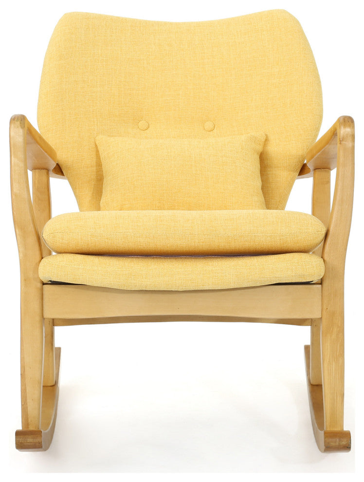 GDF Studio Balen Mid Century Modern Fabric Rocking Chair, Muted Yellow