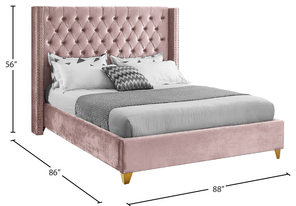 Barolo Velvet Upholstered Bed, Pink, King