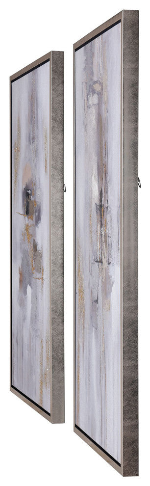 Neutral Smudge Hand Painted Canvas Art, Black and Silver Frames, Set of 2