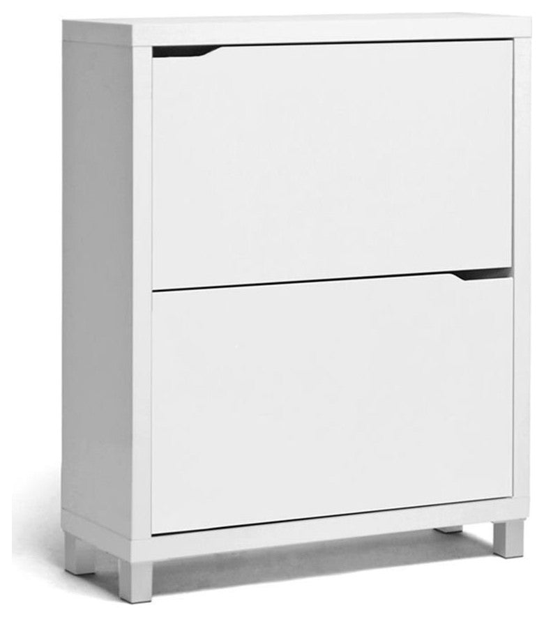 Bowery Hill Modern 2 Shelf Shoe Storage Cabinet in White