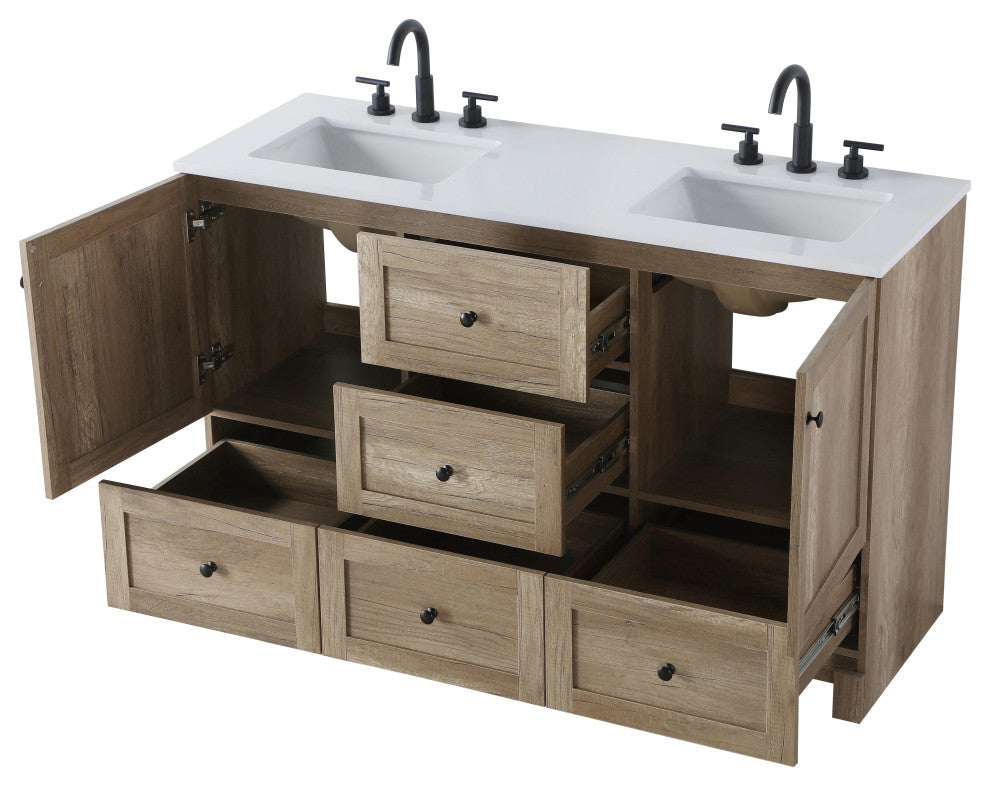Home Living 54" Double Bathroom Vanity, Natural Oak