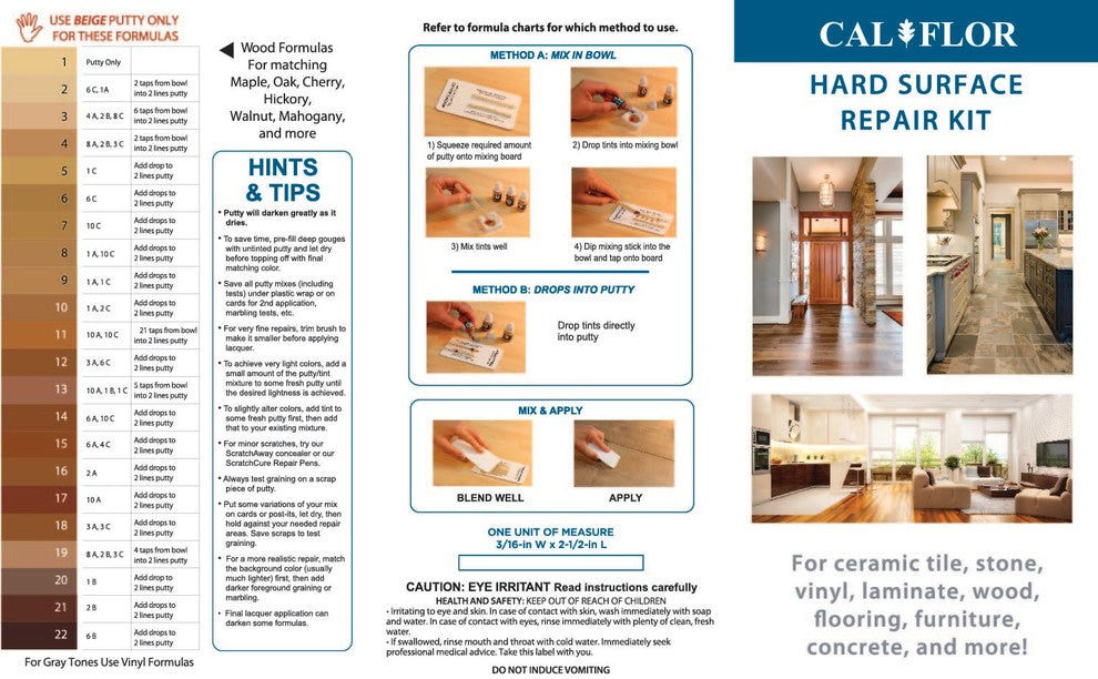CalFlor Hard Surface Repair Kit for Laminate, Wood, Tile, Vinyl, LVT, WPC