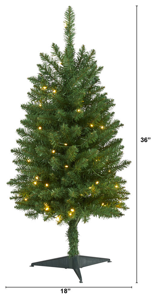 3' Slim Green Mountain Pine Artificial Christmas Tree With 50 Clear LED Lights