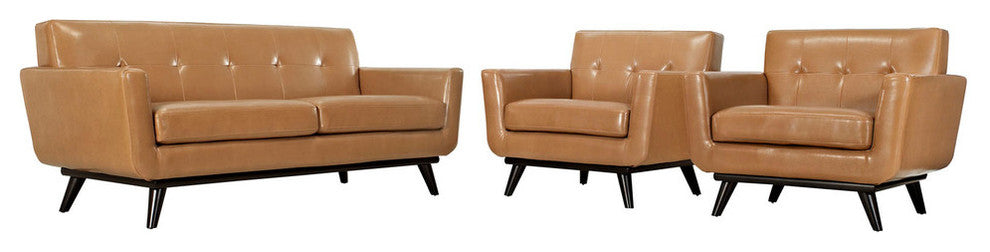 Modern Urban Contemporary 3-Piece Set Leather Living Room Set, Tan Leather
