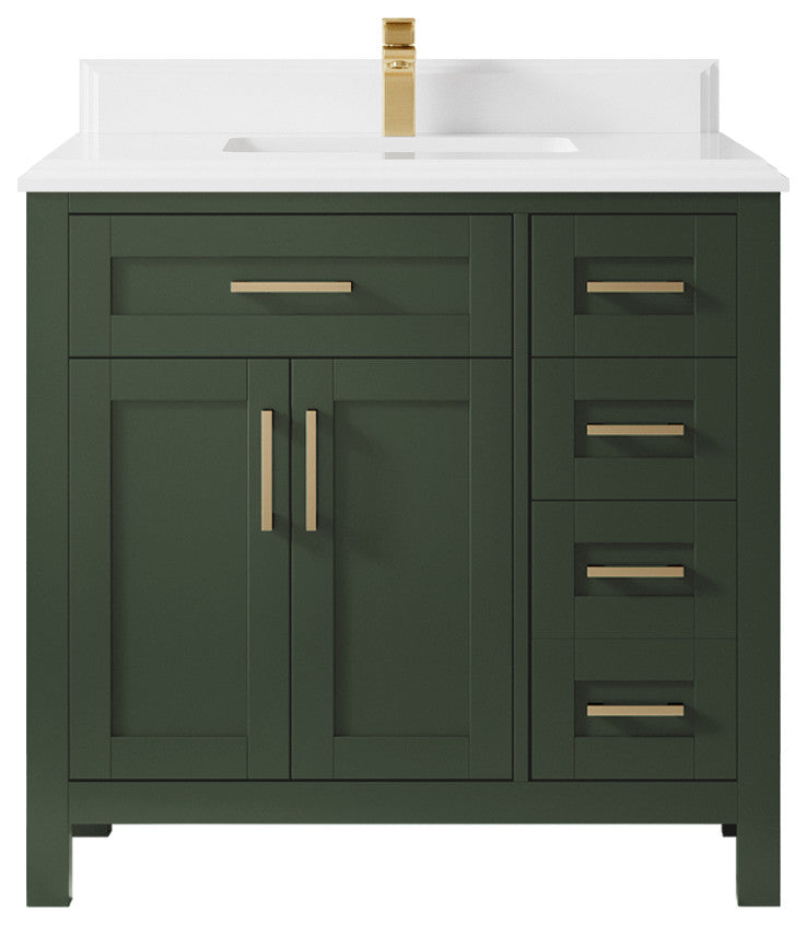 Cambridge 36 Center Sink Bath Vanity in Pewter Green 2" Empira Quartz