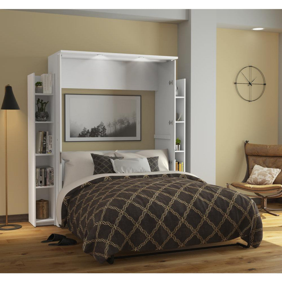 Full Murphy Bed with Shelves (81W) in White