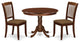 3Pc Dinette Set, Rounded Table, Two Linen Seat Chairs, Mahogany Finish