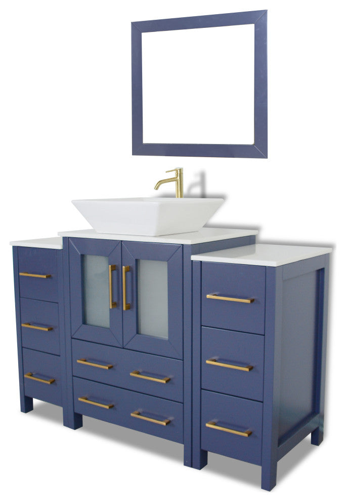 Vanity Art Bathroom Vanity Set With Sink, Blue, 48", Standard Mirror