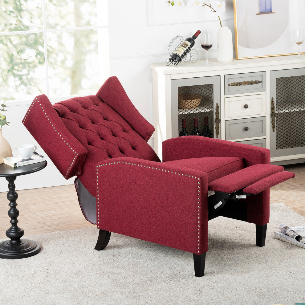 27" Wide Tufted Fabric Wingback Chair, Wine Red