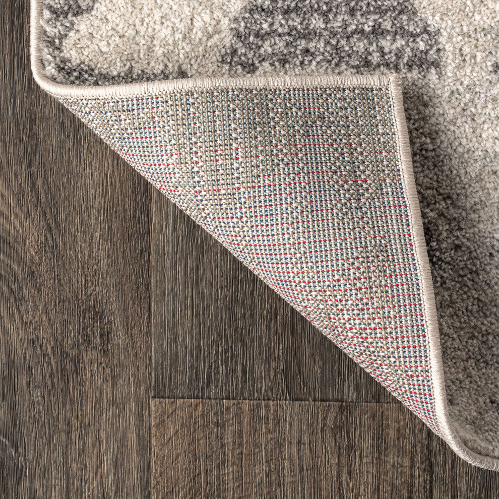 Aisha Moroccan Triangle Geometric Area Rug, Cream/Gray, 2'x8'