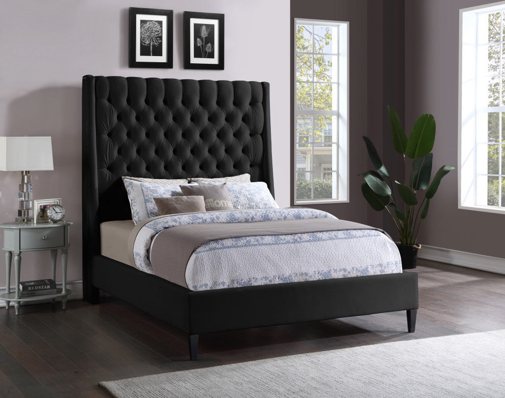 Fritz Velvet Upholstered Bed, Black, King