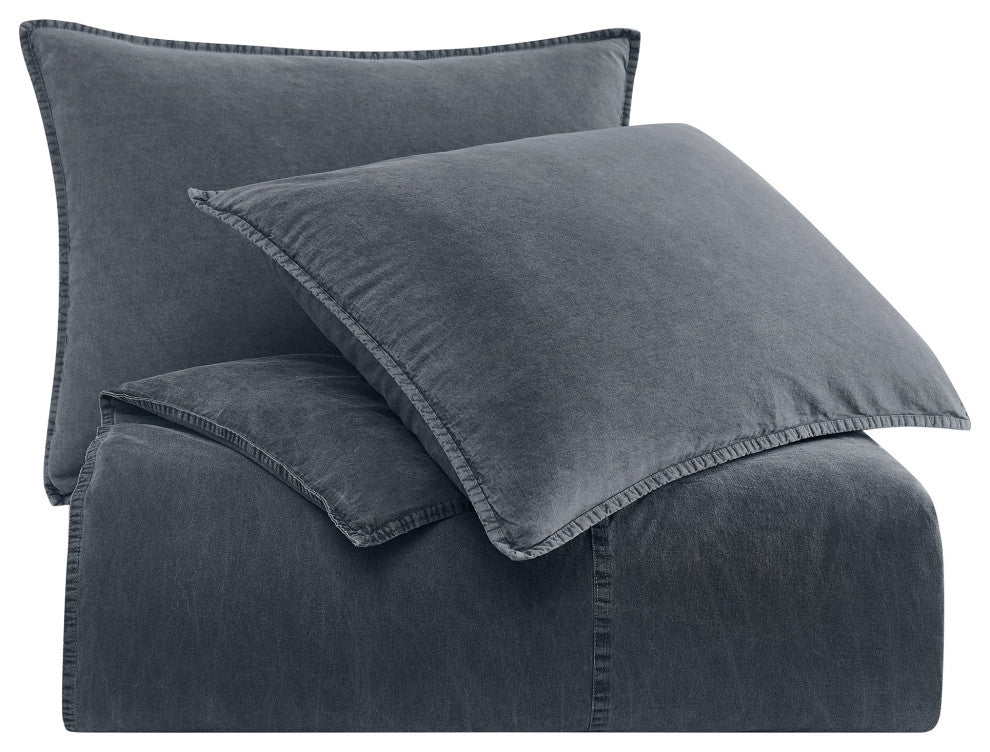 Stonewashed Cotton Canvas Duvet Cover Set, 3PC, Charcoal, Super King