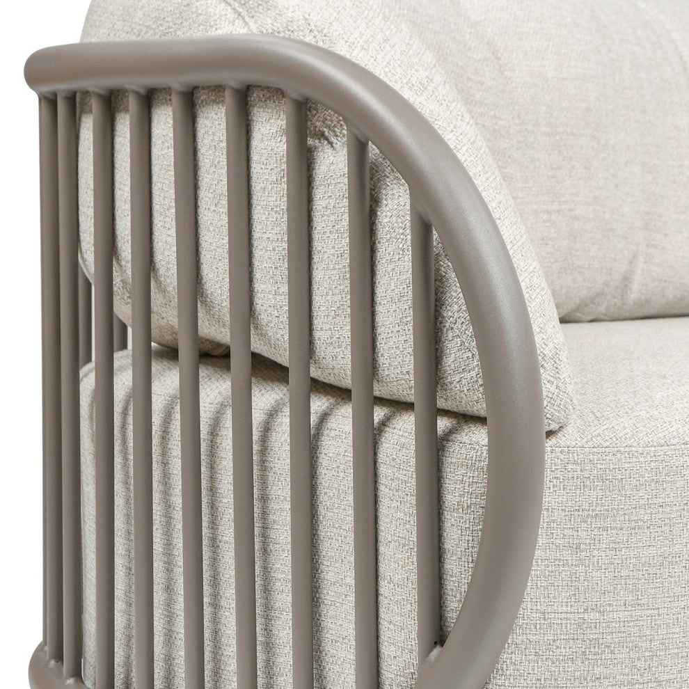 Harper 83" Taupe Greige Aluminum Barrel Deep Seating Outdoor Patio Sofa, Oat Beige Axroma Olefin