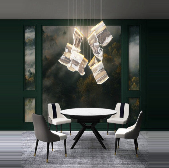 Luxury Modern Led Light Chandelier For Staircase, Black, 8 Lights, Cool Glow