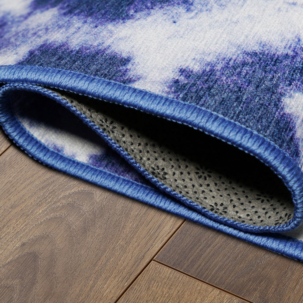 My Magic Carpet Washable Rug Shibori Geometric Diamond Blue, 3' X 5'