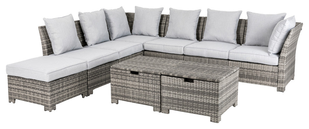 9 Piece Outdoor Patio All-Weather Wicker Sectional