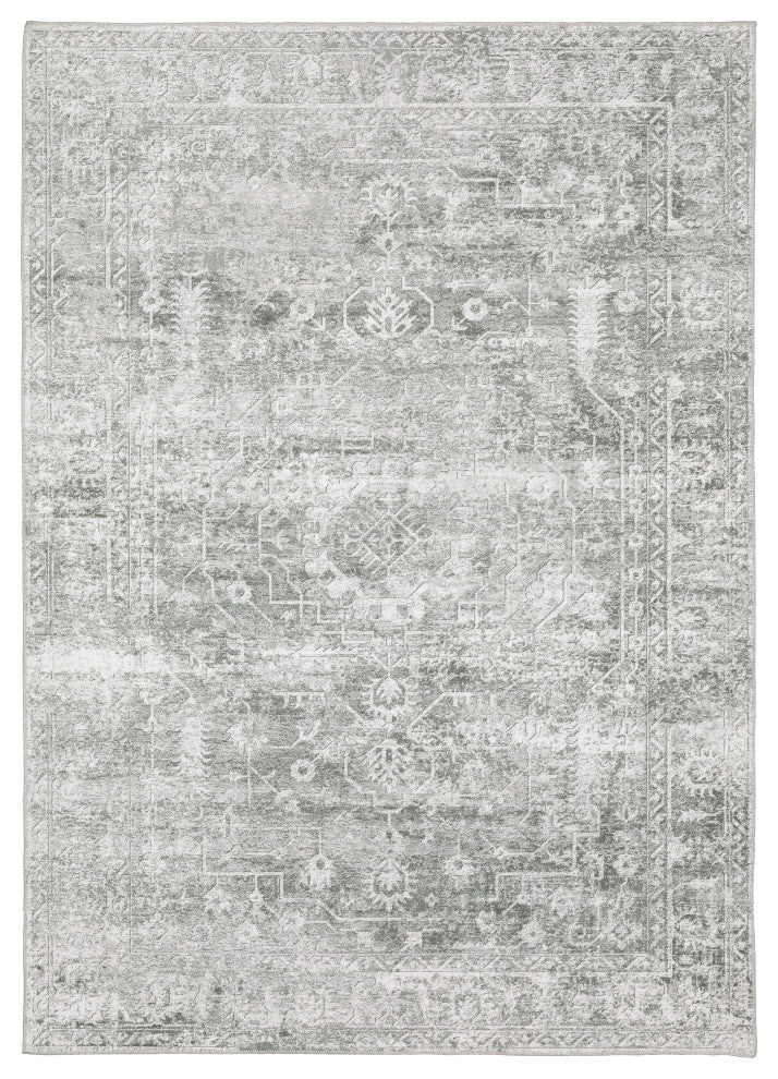 Michaela Machine Washable Distressed Grey/ Ivory Area Rug, Grey, 2'x3'