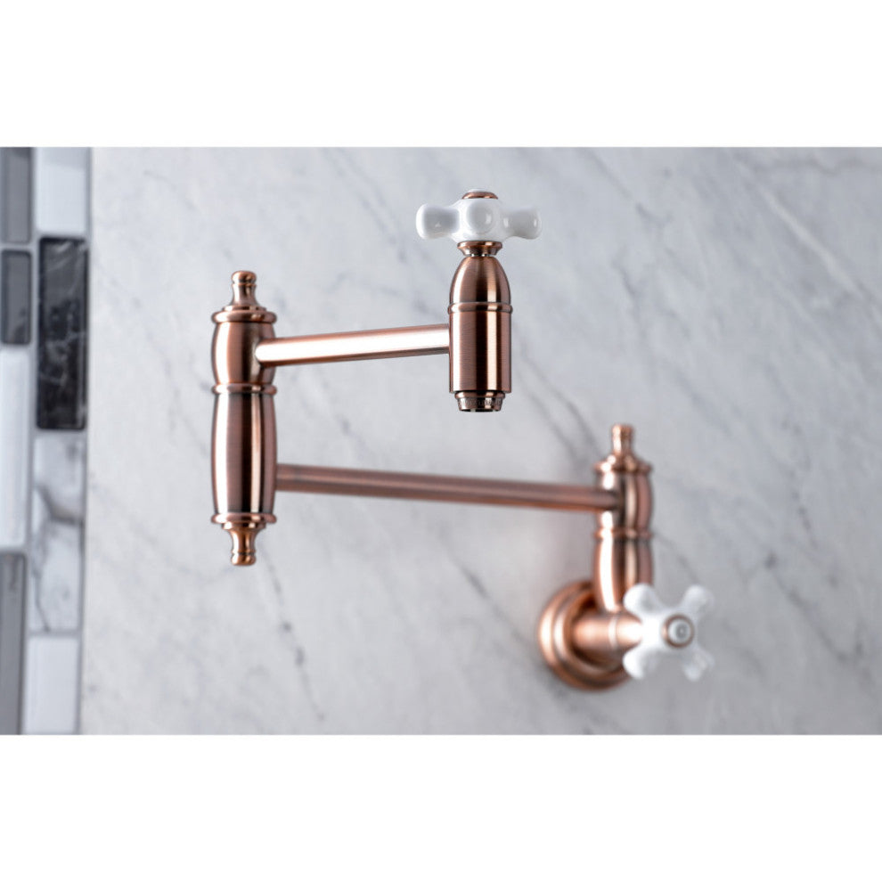 KS310PXAC Restoration Two-Handle Wall Mount Pot Filler, Antique Copper