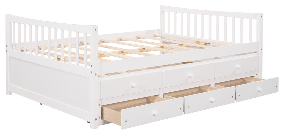 Gewnee Full size Daybed with Twin size Trundle and Drawers in White