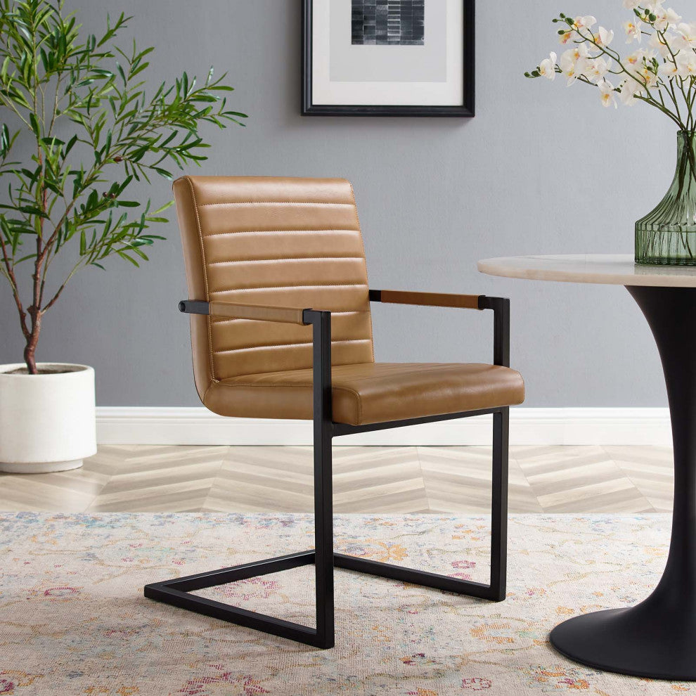 Side Dining Chair, Set of 2, Faux Vegan Leather, Tan, Modern, Bistro Restaurant