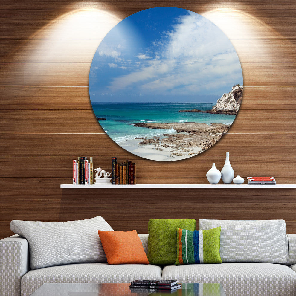 Rocky Coast Panoramic View, Seashore Round Wall Art, 23"