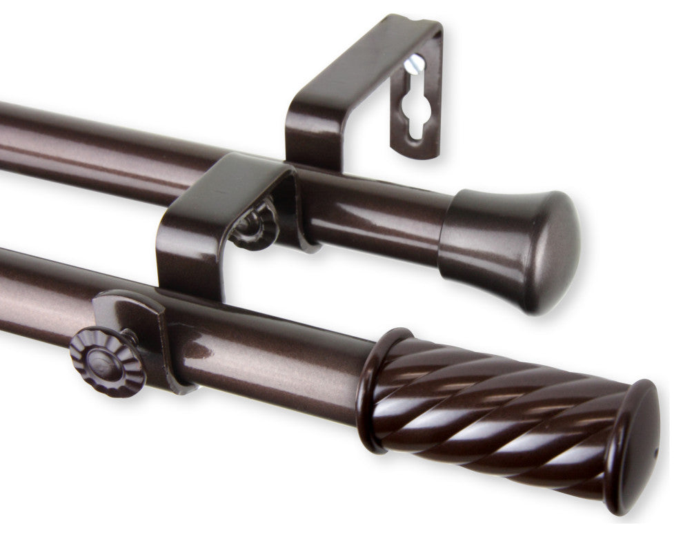 Grip Double Curtain Rod, Cocoa, 120-170"