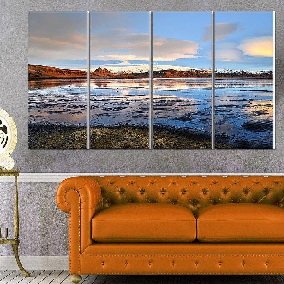 Approach To Dyrholaey Durign Sunrise, Seashore Canvas Print, 48"x28", 4 Panels