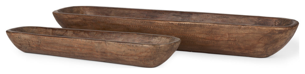 Athena Set of 2 Extra Large Medium Brown Reclaimed Wood Trays