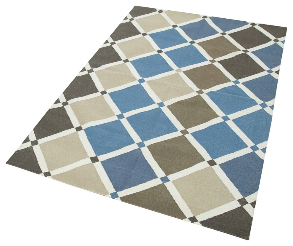 Rug N Carpet - Handmade Wool 3' 6'' x 5' 3'' Geometric Dhurrie Kilim Rug