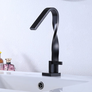 Deck Mounted Single Hole Bathroom Sink Faucet, Matte Black