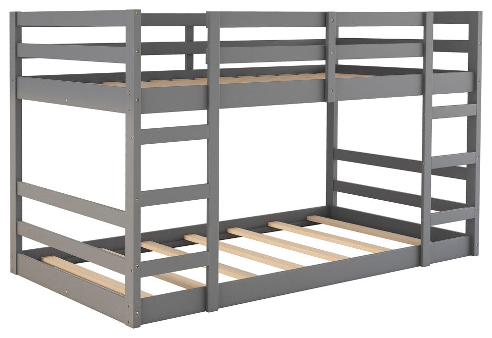 Gewnee Twin Over Twin Bunk Bed with Ladder in Gray