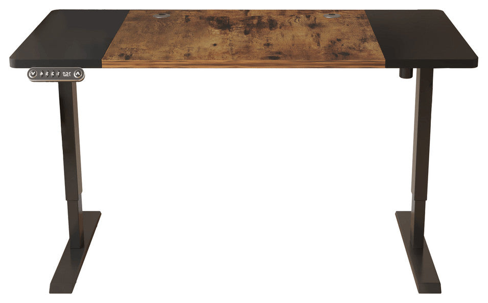 63" Adjustable Brown And Black And Black Standing Desk